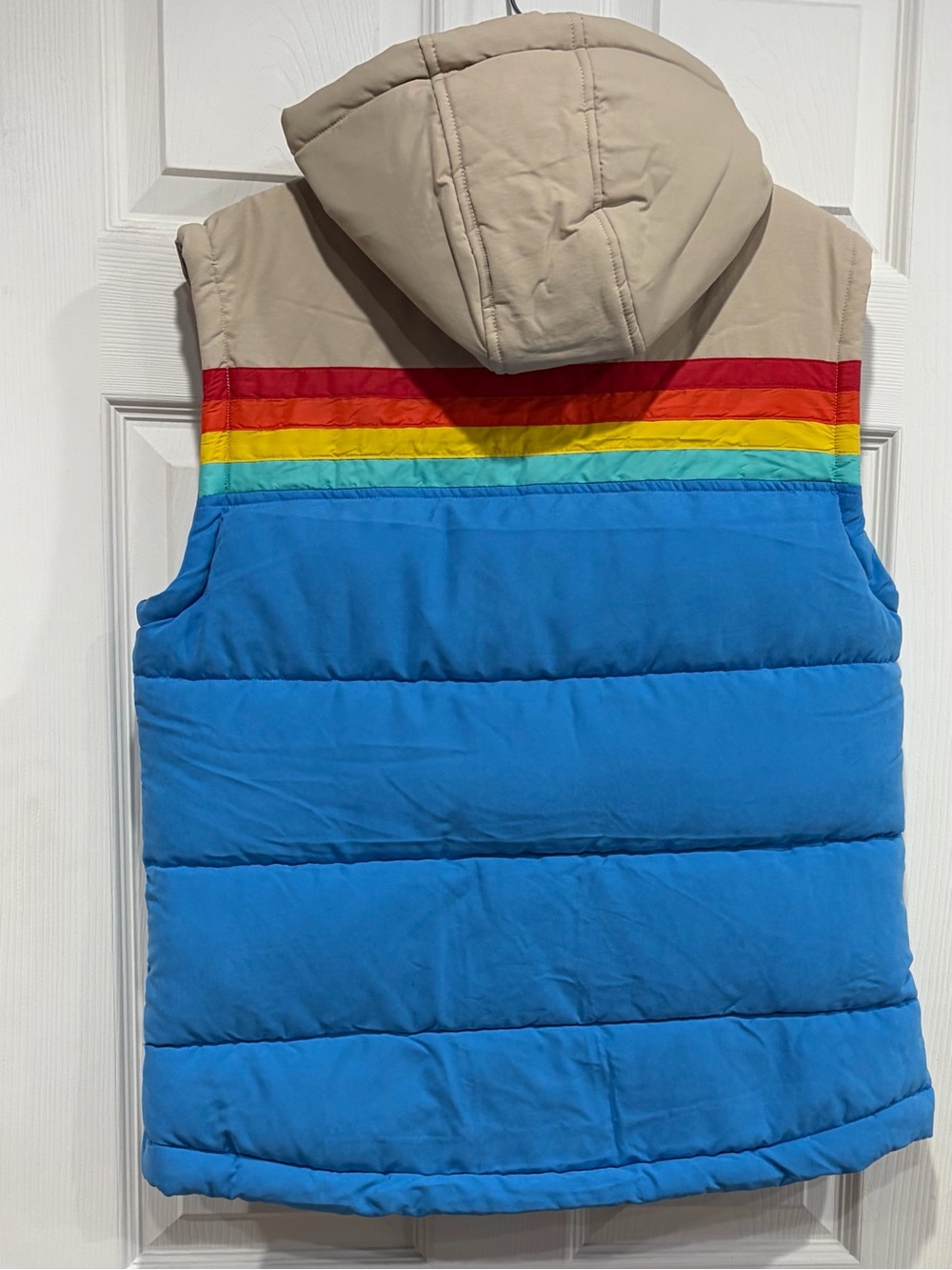 Yo Colorado Women's Large Epic Bluebird Puffer Hooded Vest NWT Blue Red Puff - Picture 3 of 13